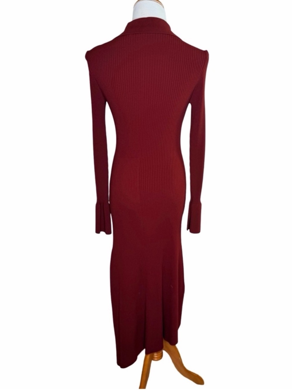 A.L.C. Lance Asymmetric Ribbed Knit Collared Dress Size Medium Sumac Red Midi - Picture 4 of 8